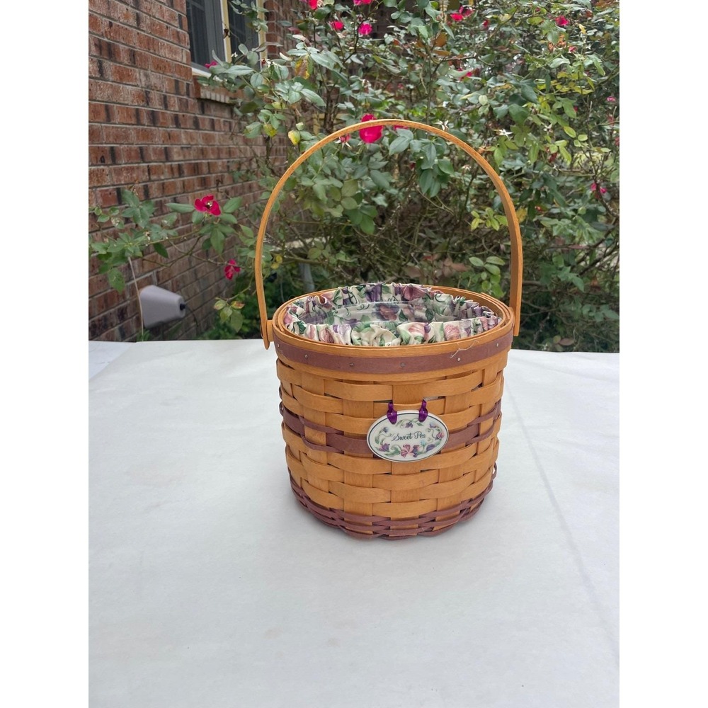 Longaberger 1996 Sweet Pea Basket with Liner and Plastic Protector 8.75 x 7 in